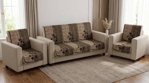 Image of KINGLY Quilted Velvet Sofa Cover Mehndi Green 3+1+1 5 Seater Anti Skid Pipe
