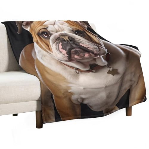 Couverture bouledogue anglais chaude et anti-frissons pour lit et canapé