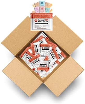 Personal First Aid Kit – Case of 60 | Clean, Treat, Protect Minor Cuts, Scrapes and Burns | Perfect for Home, Office, Car, School, Business, Camping | Individually Wrapped First Aid Products (Orange)