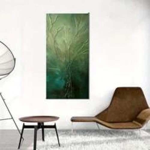 Tableau arbre de vie vert 40x80cm de style minimaliste pour décoration murale de salon