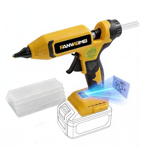 110W Cordless Hot Glue Gun Compatible with DeWalt 18V Battery Upgraded Digital Adjustable Temp Heavy Duty Glue Gun with 20 Full-Size Sticks for DIY Arts Crafts & Home Repair (Battery Not Included)