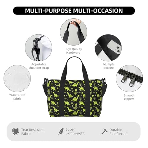 Travel Duffle Bags For Women Men - Cartoon Green Dinosaur Print Personal Item Weekender Overnight Gym Carry On Airport Tote Bag With Strap For Yoga, Travel, Business Trips3