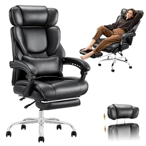 COLAMY Executive Office Chair for home - Ergonomic High Back Desk Chair with Footrest, PU Leather Computer Chair with Removable Lumbar Pillow(Black)