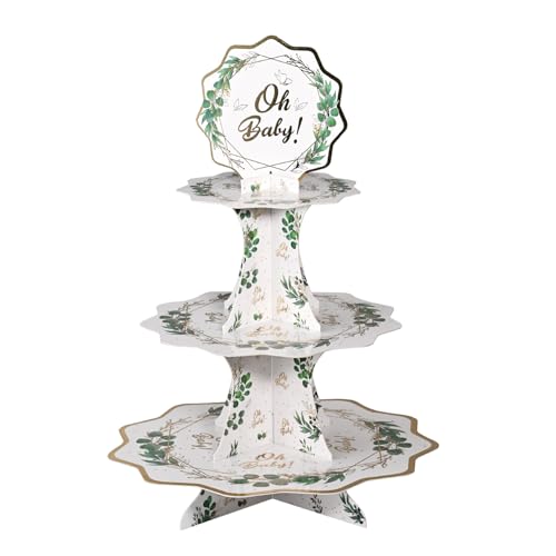 Nicime Baby Cupcake Stand, 3 Tier Cute Baby Shower Party Cardboard Round Tray Stand Dessert Tower Cupcake Holder, Kid Funny Birthday Supplies