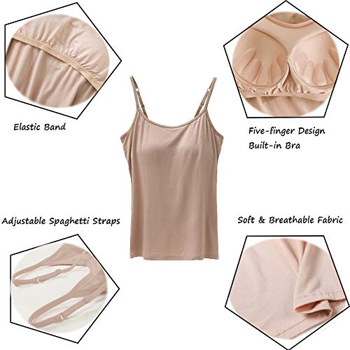 STARBILD Damen BH-Hemd Unterhemd mit unsichtbarer gepolsterter BH Bügelloser und Verstellbaren Trägern Komfortable Unterhemd, Beige M 4