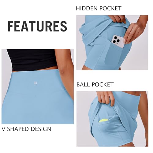 Image of PINSPARK Womens Tennis Skirt High Waisted Golf Skort with 2 Pockets Stretchy Athletic Skirts for Workout Pickleball Running