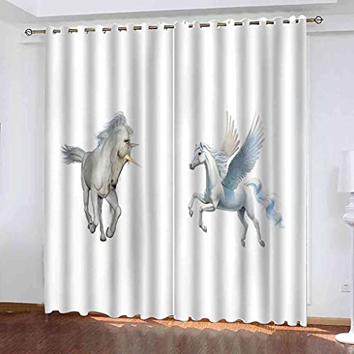 STWREO Rideaux Occultants Isolants Thermiques Cheval Blanc Ailes d'ange 200x160 cm Salon Acoustiques Anti Froid pour Chambre, Double à Oeillets Opaque Anti Chaleur Anti Bruit, Lot de 2 Rideaux Cover