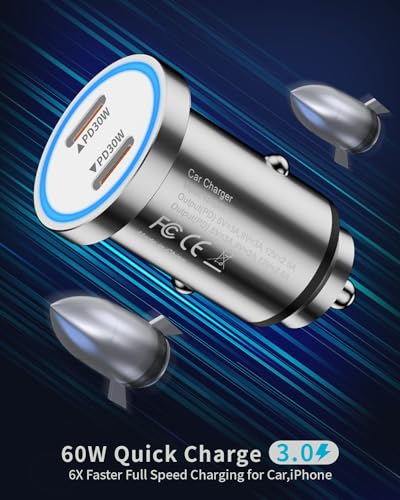 iPhone 15 Fast Car Charger,[MFi Certified] Car Charger for iPhone 15,60W Dual USB C Fast Car Charger Adapter+20W PD USB-C Wall Charger Block+2Pack USB C Cord for iPhone 15/15 Pro/15 Pro Max,iPad Pro