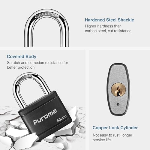 Puroma KL40D 2 Pack Keyed Padlock With 3 Keys Alike, 1.1 Inch Locker Lock 40Mm Heavy-Duty Locks For Gate Fence Hasp Cabinet Toolbox School Gym Locker thumb #5