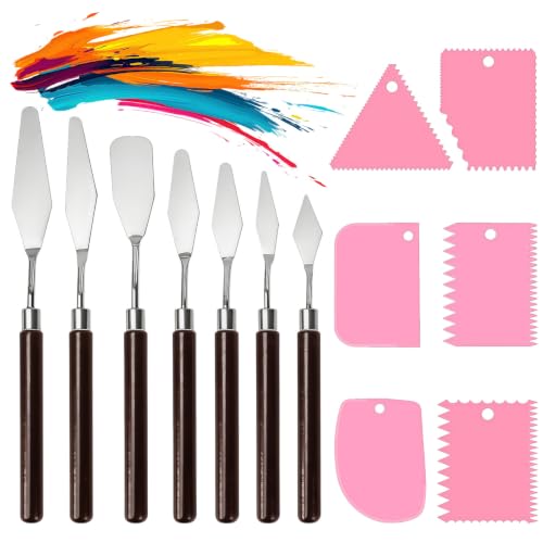 13 Stück Spachtel Acrylmalerei Malmesser für Acrylfarben Palettenmesser Set mit Kunststoffspachteln Acrylmalerei Zubehör Künstlerbedarf für Strukturpaste Ölgemälde Gouache