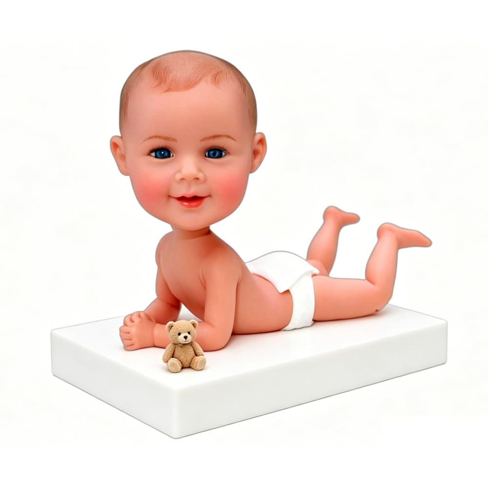 Spersonalizowana figurka niemowlęca Bobblehead, spersonalizowana pamiątka dla dzieci z mini niedźwiedziem, ręcznie robiona spersonalizowana figurka noworodka, wyjątkowy prezent na baby shower