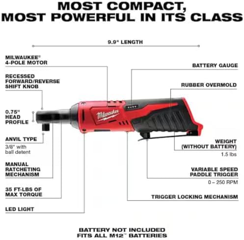 Close-up view of the Milwaukee Ratchet head showing the forward-backward switch