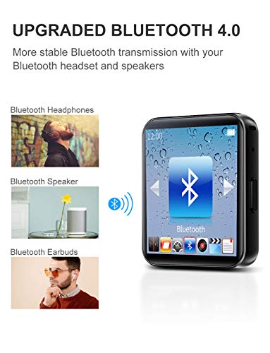 MP3 Player with Bluetooth,32GB Clip MP3 Player with FM Radio Wired Earbuds,Music Player with Touch Full Screen, Voice Recorder,Video Play, Wrist Belt, Mini MP3 Player Bluetooth for Running Workout