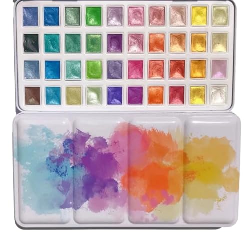 DHASUWT Juego de pinturas de acuarela metálicas, 40 colores, kit de pintura colorida, modelo de pintura de acuarela nacarada metálica para pintura artística para adultos y niños suministros (1 ml)