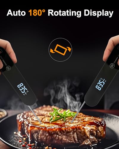 Image of Charmline 0.5 Sec Instant Read Meat Thermometer Digital, 180 Auto-Rotating Display LED, Food Thermometer for Cooking, Baking and Grilling, Dual Battery Design for Longer-Lasting Performance