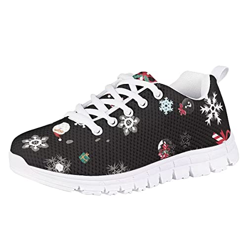 Hawapod Christmas Black Toddler Lightweight Shoes for Boys Girls Kids Flat Sneakers Breathable Non Slip Tennis Shoes for Toddler Little Kids Tennis Shoes for Girls Footwear