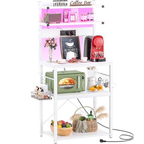 iSunirm Bäckerregal mit Steckdose, Mikrowellenständer, 5-stufige Kaffeebarstation mit...