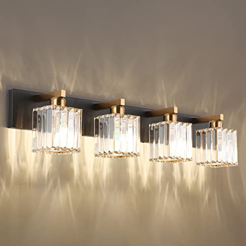 Image of Aipsun Bathroom Vanity Light Fixtures Crystal Vanity Light for Bathroom 4 Light Modern Vanity Lighting (Exclude Bulb)