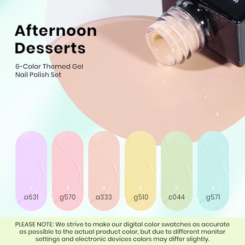 Image of Beetles Pastel Gel Polish Set - Afternoon Desserts Collection, 6 Colors Pastel Purple Yellow Blue Pink Trendy Colors Uv LED Lamp Salon DIY at Home Nails Gifts for Women Nails