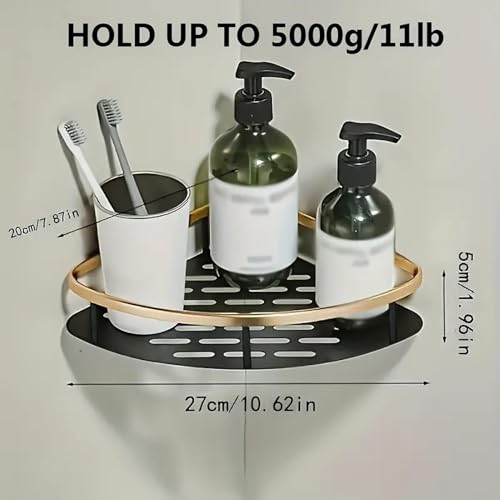 Image of Boniry 1 Pcs Bathroom Accessories Aluminium Heavy Duty Self Adhesive Bathroom Corner Shelf for Wall, Multipurpose Wall Mounted Bathroom Organiser, Washroom Organizer (Gold)