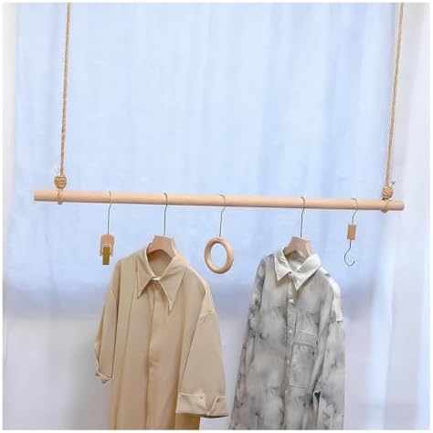 Wall Mounted Bamboo Clothes Drying Rack, 180cm Space Saving Clothing Display Holder for Home & Retail, Eco-Friendly Wooden Hanger for Efficient Laundry Organization