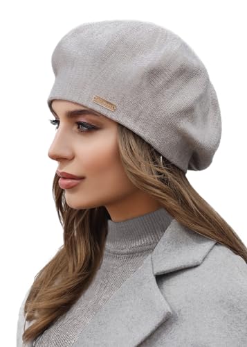 niceacsrise Tan - Warm Lined Wool Brown Knit Berets - French Paris Hat for Women