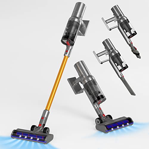 Akku Staubsauger 27Kpa,Staubsauger Kabellos mit Touchscreen unterstützt 2 Steuermodi und Infrarot Stauberkennung,Laufzeit bis zu 45 Minuten, LED Bodenbürste,geeignet für Tierhaare, Hartböden, Teppich Cover