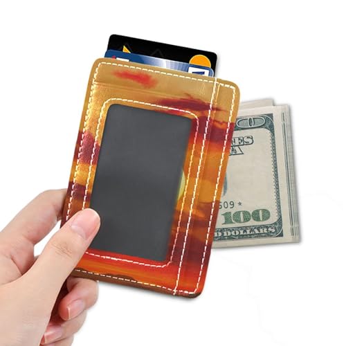 Sunset River Orange Pattern leather mens slim wallets with money clip RFID Blocking id card holder for Men and Women4