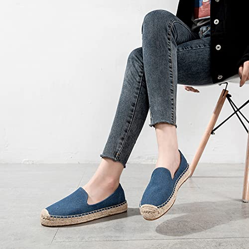 Image of Women's Classic Slip on Flat Shoes Casual Cap-Toe Platform Simple Espadrille Canvas Loafers Dark Denim 6