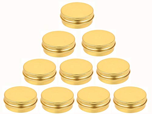 1 oz. Tins Gold Aluminum Metal Tin Round Screw Top Lid Containers Metal Storage Tin Jars Aluminum Tin Cans Travel Storage Tins for Lip Balm DIY Cosmetics Salves,1 Ounce/30 ML,10 Pack
