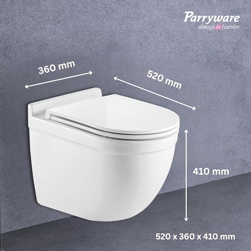 Image of Parryware SUPERIO Ceramic Wall Hung Western Commode for Bathroom | Rimless Washdown Flush Commode with Slim & Soft Closing Toilet Seat | Round Wall Mount Ewc | Space Saving | C890X
