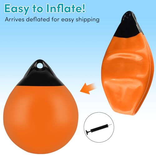 Mooring Buoy 12\", Boat Mooring Buoys with Needles and Pump, Vinyl Inflatable Anchor Buoy Ball, Round Boat Fenders for Docking/Anchoring/Marking - Orange (2Pack) - Thumbnail 5