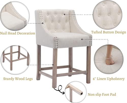 EALSON-Counter-Height-Bar-Stools-Set-of-2-Farmhouse-Barstools-with-Back-Mid-Century-Modern-Bar-Chairs-with-Wood-Legs-Upholstered-Counter-Stools-for-Kitchen-IslandHome-BarPub-Linen-Beige EALSON Counter Height Bar Stools Set of 2 Farmhouse Barstools with Back Mid Century Modern Bar Chairs with Wood Legs Upholstered Counter Stools for Kitchen IslandHome BarPub Linen Beige