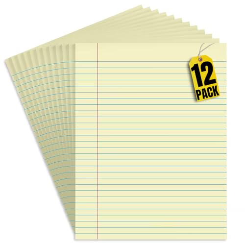 Bloc-notes jaunes 20x28cm lignés 1InTheOffice pour bureau et réunion (12 blocs)