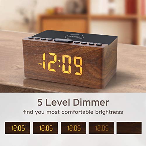 ANJANK Wooden Digital Alarm Clock FM Radio for Bedrooms,10W Fast Wireless Charger Station for iPhone/Samsung Galaxy, 5 Level Dimmer, USB Charging Port, 9 Wake up Sounds, Sleep Timer, Snooze, Bedside by ANJANK - Used condition - Image 7