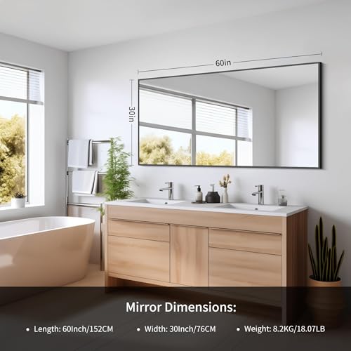Image of COFENY Black Bathroom Mirror for Wall, 60x30 Inch Rectangle Mirrors with Metal Frame, Modern Vanity Wall Mirror Decor for Bathroom Living Room, Entryway Hangs Horizontal or Vertical