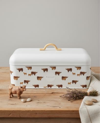 Charming Highland Cow Bread Bin, Rustic Kitchen Storage with Lid and Handle, Keeps Bread Fresh, Perfect for Country or Modern Kitchens