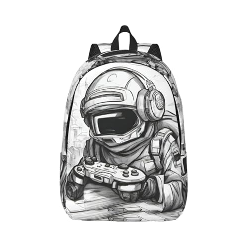 Mochila de senderismo ergonómica con estampado de juegos estilo boceto para la espalda