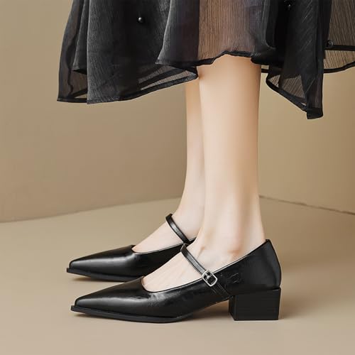 Women's Patent Leather Low Chunky Heel Dress Mary Jane Shoes Stylish Closed Pointed Ankle Strap Block Heel Non-Slip Formal Pumps Suitable for Wedding Bride Work4
