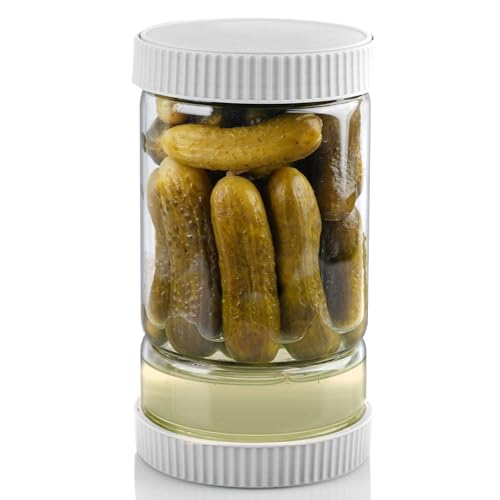 WENHHUUA Pickle Jar with Strainer Flip Glass 40oz BPA-Free Airtight Pickles Juice Separator for Olive Jalapeno, Food Storage Containers with Lids for Pickles Lover, Grey