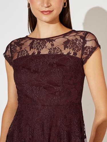 Image of Miss Chase Women's Round Neck Cap Sleeves Lace Knee -Long Skater Dress