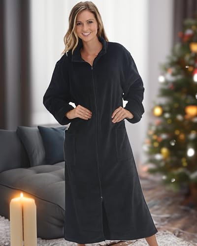 Image of Alexander Del Rossa Long Zip Up Robes, Plush Zipper Robes for Plus Size, Housecoats Zipper Front