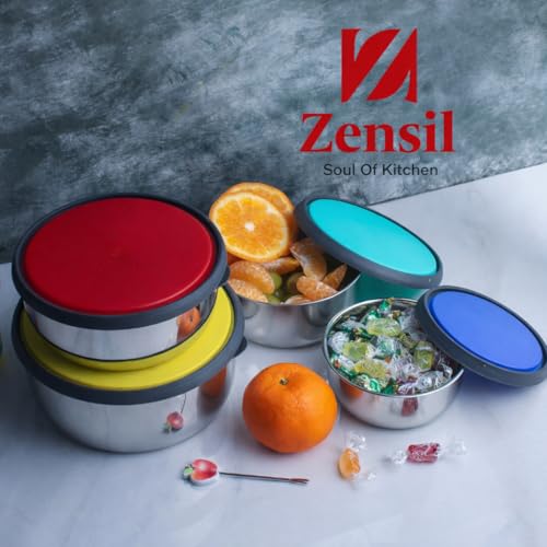 Image of Double Mould Stainless Steel Storage Container Set in Multi Color - 4 Pieces 410ml+700ml+1050ml+1500ml, 3 Pieces Airtight Leak Proof Lids | Kitchen Food Storage Bowls (1, Multicolor)