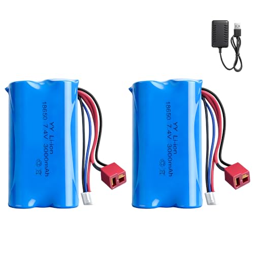 2 baterías recargables de iones de litio 18650 de 7,4 V 3000 mAh con conector Deans T, conector XH 3P y cargador USB, batería de iones de litio 18650 para coches RC, barcos, tanques, robots