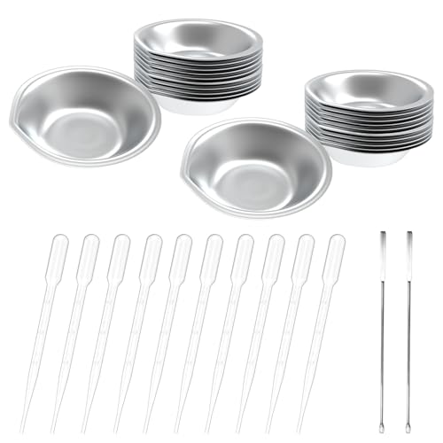 20 Piezas Bandejas Pintura Juego, Cuencos Pintura Reutilizables y Fácilmente Lavables, con 2 Agitadores Pintura y 10 Pipetas, para Pintura con Aerógrafo, Manualidades DIY, Pintura Modelos (Plata)