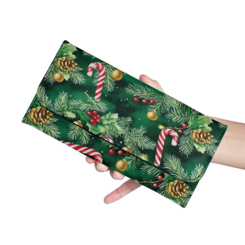 Image of AFPANQZ Womens Wallets RFID Blocking Leather Clutch Long Wallet for Women | Christmas Tree Crutch Print Card Holder Phone Organizer Ladies Travel Purse Hollow Out