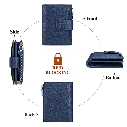 Image of Falan Mule Women's Royal Blue Leather Wallet with RFID Blocking, Card Holders, and Coin Pouch