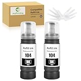 JoyPrinting E104 Tinte Schwarz Kompatibel für E104 Druckerpatronen Nachfülltinte Multipack für Epson Ecotank ET-1810 ET-2710 ET‑2711 ET-2712 ET-2714 ET-2811 ET-2812 ET-2814 ET-2815 ET-2826, 2X 70ml