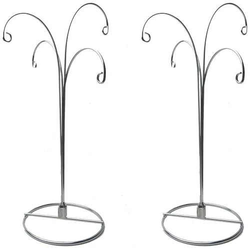 HOHIYA Soporte de exhibición de adorno de 12 pulgadas gancho para colgar alambre de hierro en espiral para bola de cristal bolas de Navidad 4 brazos plata 2 unidades