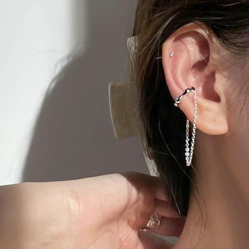 Boucles d'oreilles argent 925 sans perçage avec chaîne irrégulière chic